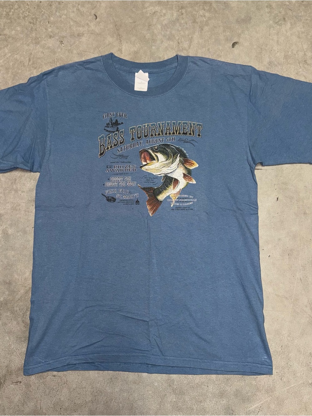 Vintage 1st Bass Fishing Tournament Blue Shirt Size Large